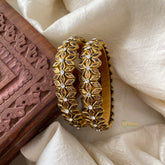 Golden Silk Thread Kundan Bangle -Diced Flower -G12231